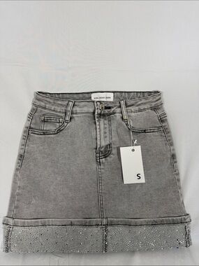 Nina Rossi Women's Gray Denim Mini Skirt with Embellished Hem